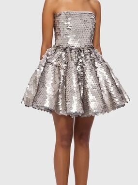 Leo Lin Skye Sequin Bustier Mini Dress - Silver Metallic